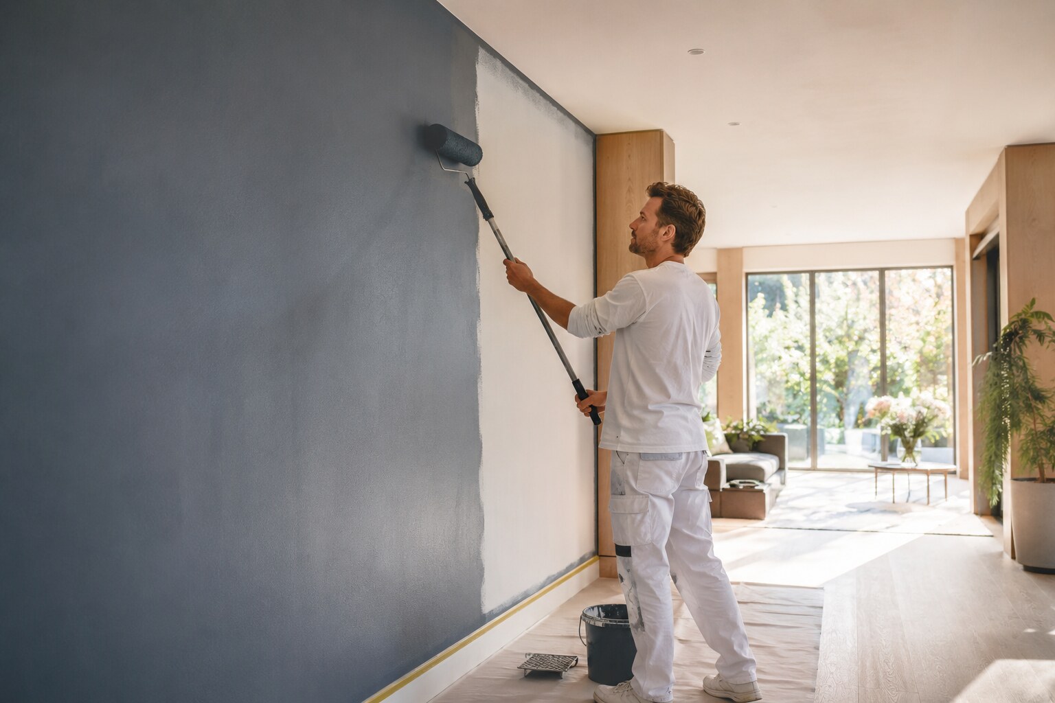 Schilder aan het werk in een woning